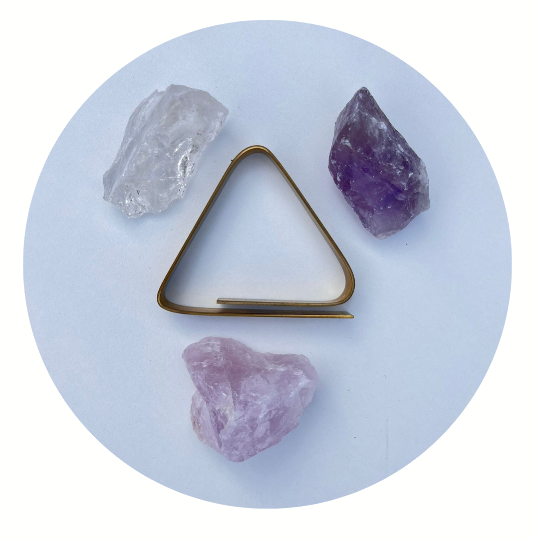 Gouden Driehoek edelstenen – rozenkwarts, amethist & bergkristal