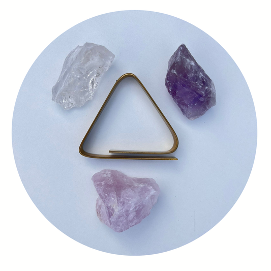 Gouden Driehoek edelstenen – rozenkwarts, amethist & bergkristal